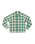 Bucky oversized flannel over shirt with a checkered pattern in green/brown displayed on a white background.