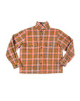 Bucky oversized flannel over shirt with a checkered pattern in brown/red displayed on a white background.