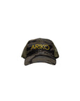 Ocean Tiger Camo Trucker hat with 'ARIKO' logo on a white background