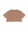 Brownstone beach crop t-shirt on a white background