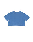 Blue wave beach crop t-shirt on a white background
