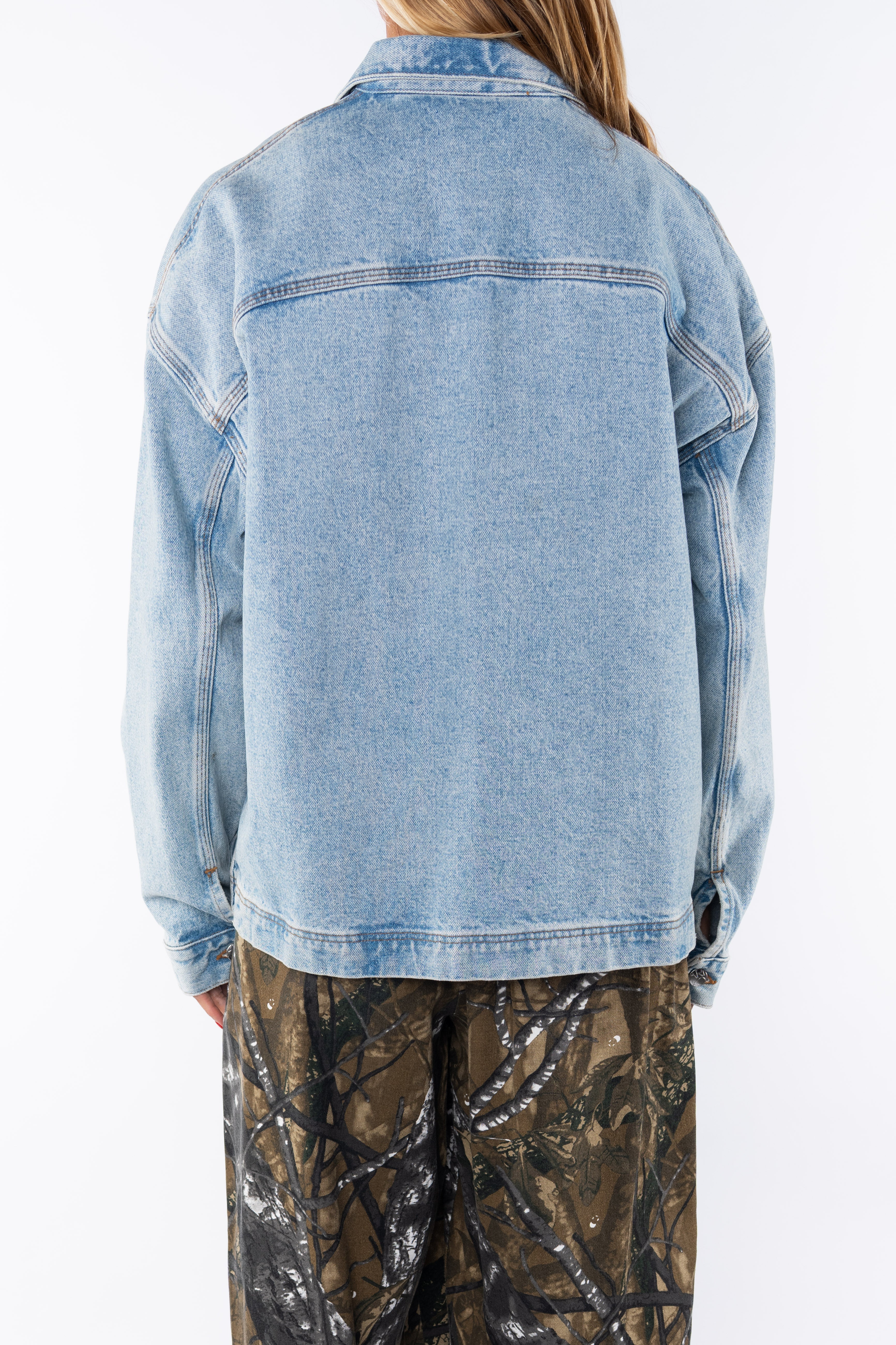 Denim Jacket: Oversized in Bleached Indigo Wash - ARIKO LA
